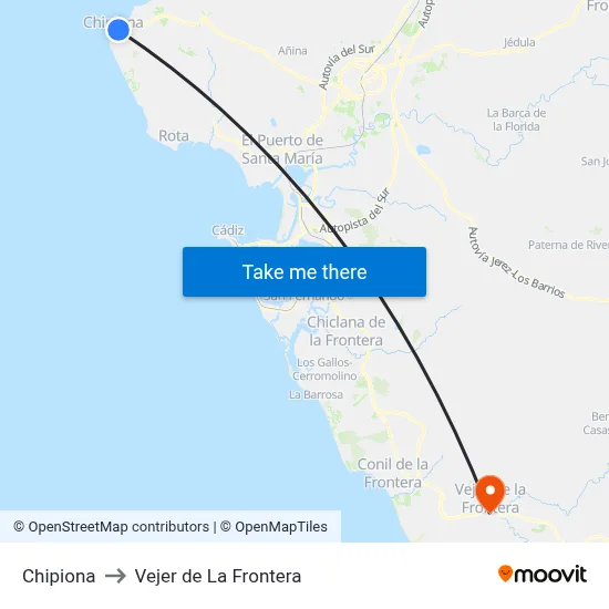 Chipiona to Vejer de La Frontera map