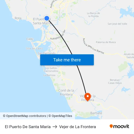 El Puerto De Santa María to Vejer de La Frontera map