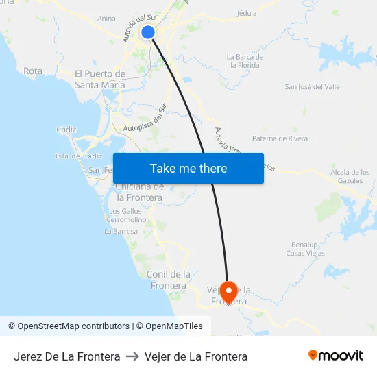 Jerez De La Frontera to Vejer de La Frontera map