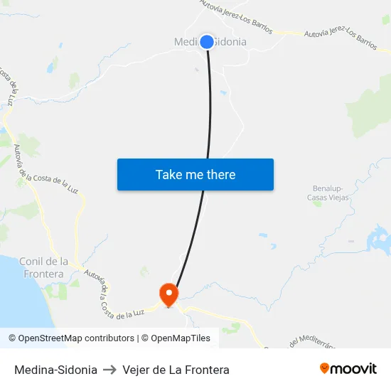 Medina-Sidonia to Vejer de La Frontera map