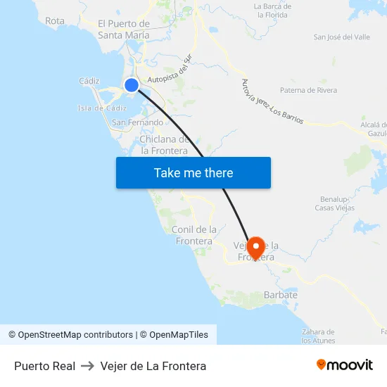 Puerto Real to Vejer de La Frontera map