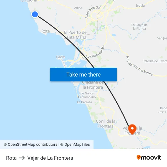Rota to Vejer de La Frontera map