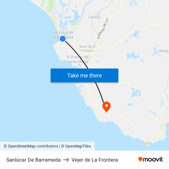 Sanlúcar De Barrameda to Vejer de La Frontera map