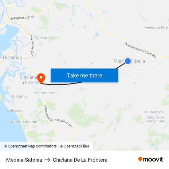 Medina-Sidonia to Chiclana De La Frontera map