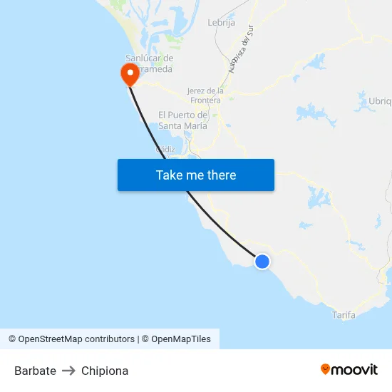Barbate to Chipiona map