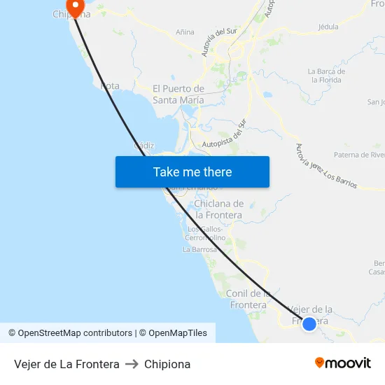 Vejer de La Frontera to Chipiona map