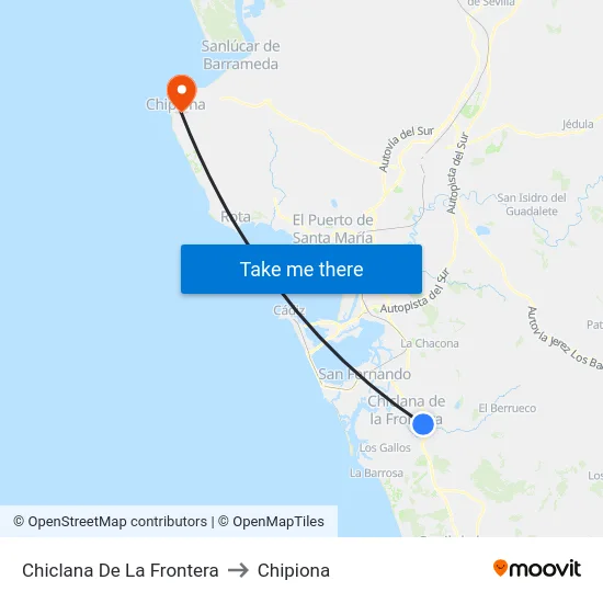 Chiclana De La Frontera to Chipiona map