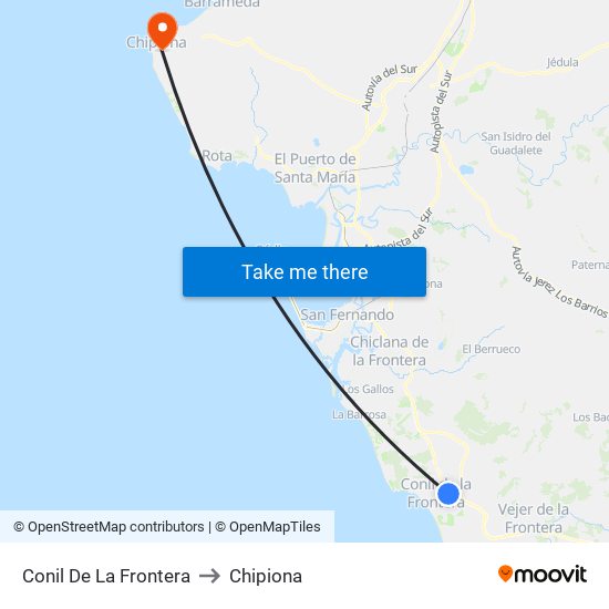 Conil De La Frontera to Chipiona map