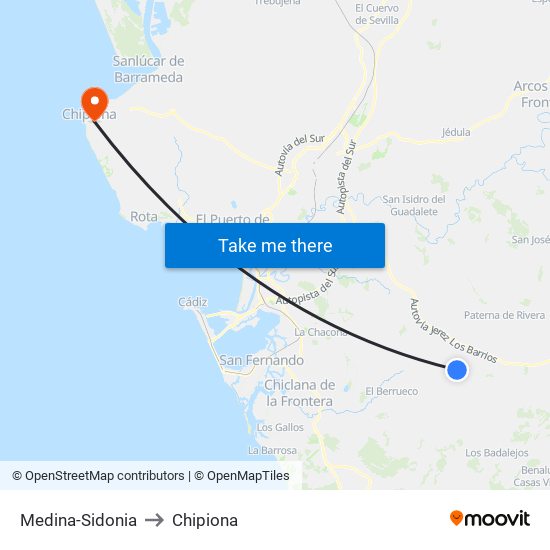 Medina-Sidonia to Chipiona map