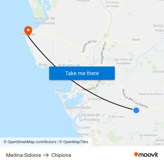 Medina-Sidonia to Chipiona map