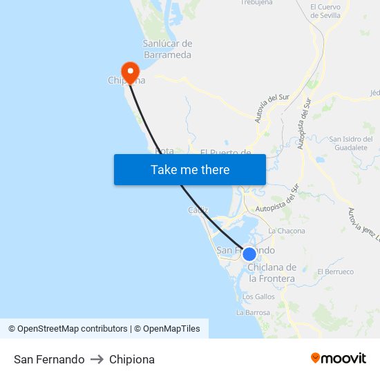 San Fernando to Chipiona map