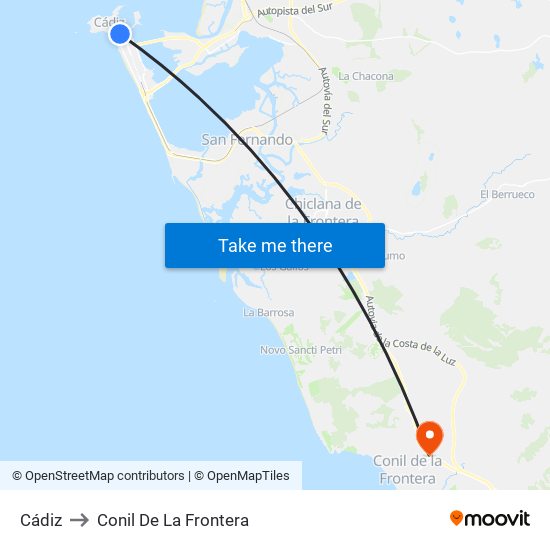 Cádiz to Conil De La Frontera map