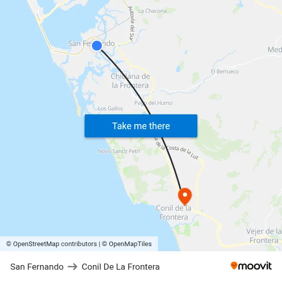 San Fernando to Conil De La Frontera map