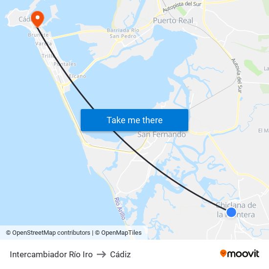 Intercambiador Río Iro to Cádiz map