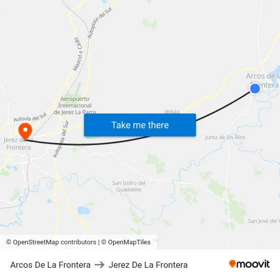 Arcos De La Frontera to Jerez De La Frontera map