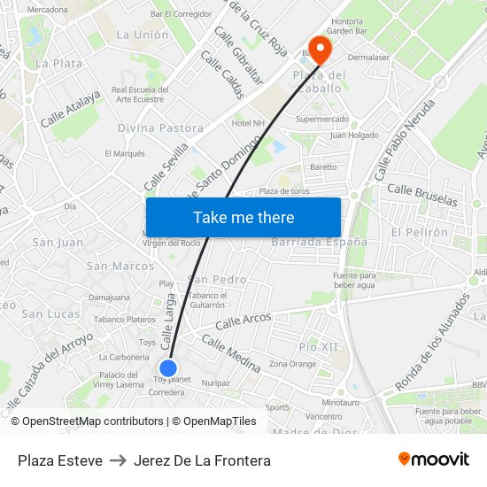 Plaza Esteve to Jerez De La Frontera map