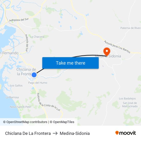 Chiclana De La Frontera to Medina-Sidonia map