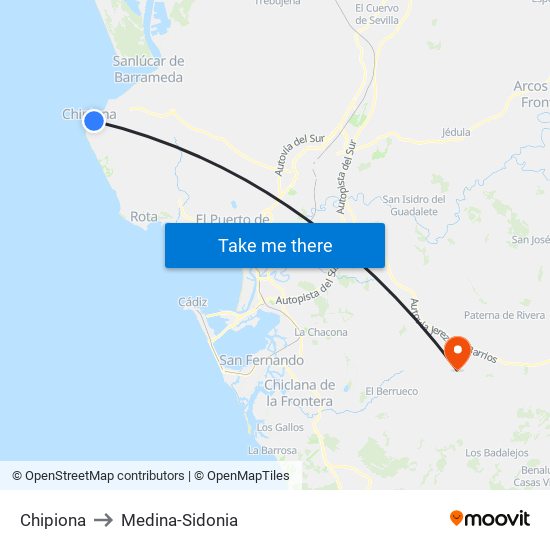 Chipiona to Medina-Sidonia map