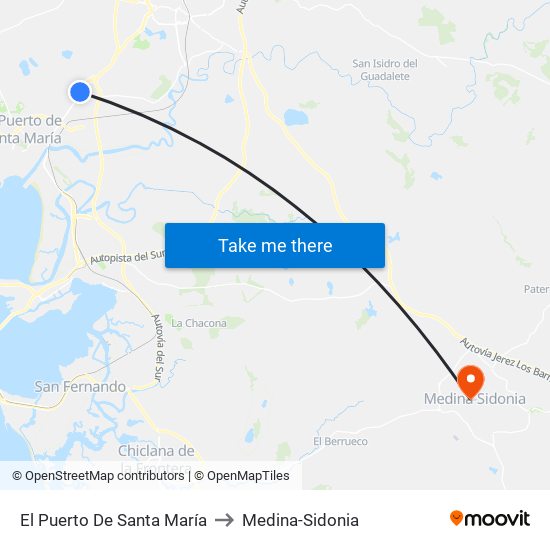 El Puerto De Santa María to Medina-Sidonia map