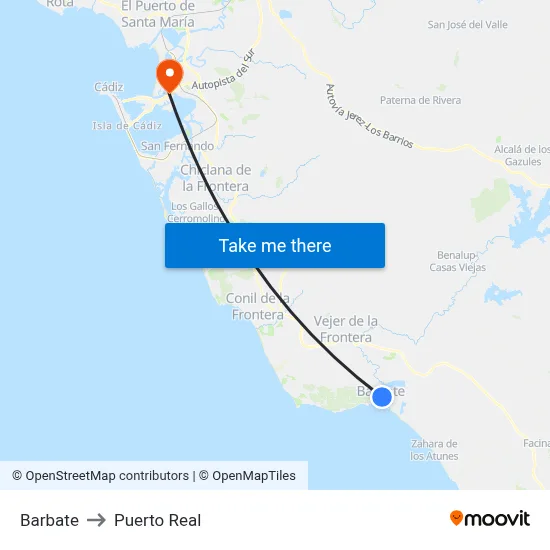 Barbate to Puerto Real map