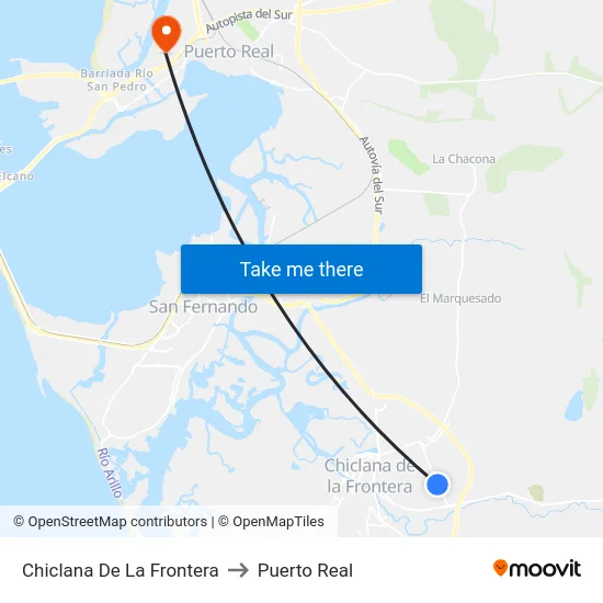 Chiclana De La Frontera to Puerto Real map