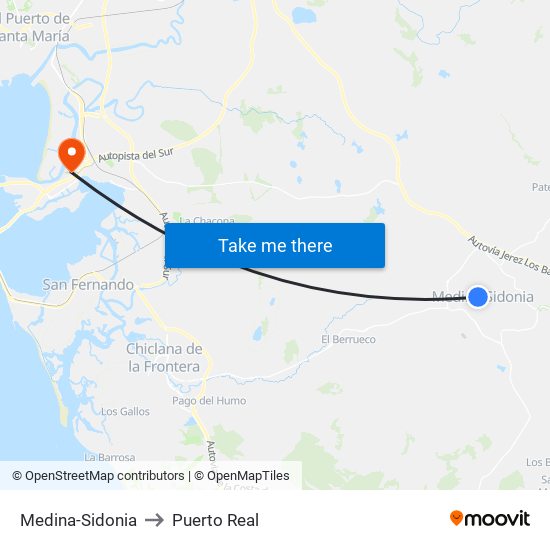 Medina-Sidonia to Puerto Real map