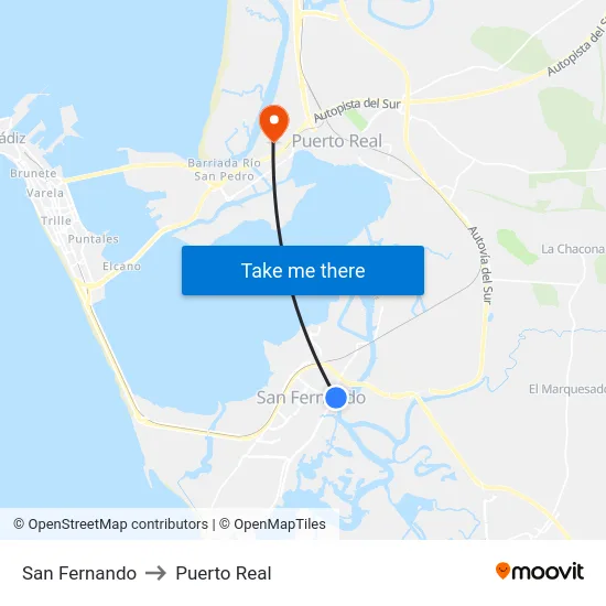 San Fernando to Puerto Real map