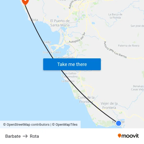 Barbate to Rota map