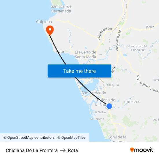 Chiclana De La Frontera to Rota map