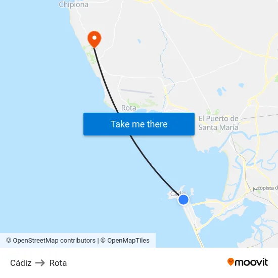 Cádiz to Rota map