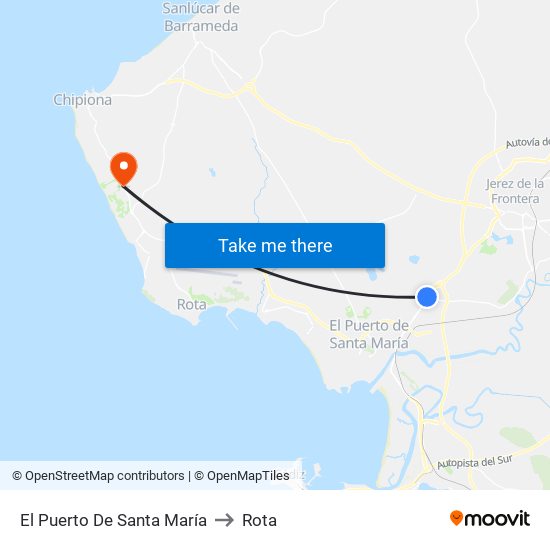 El Puerto De Santa María to Rota map
