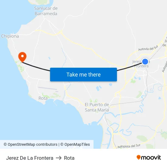 Jerez De La Frontera to Rota map