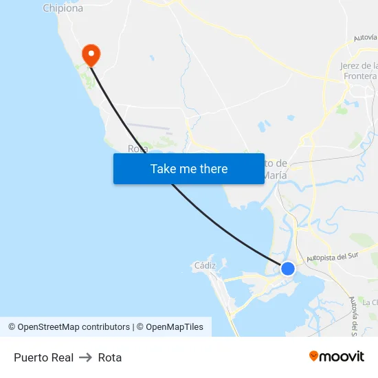 Puerto Real to Rota map