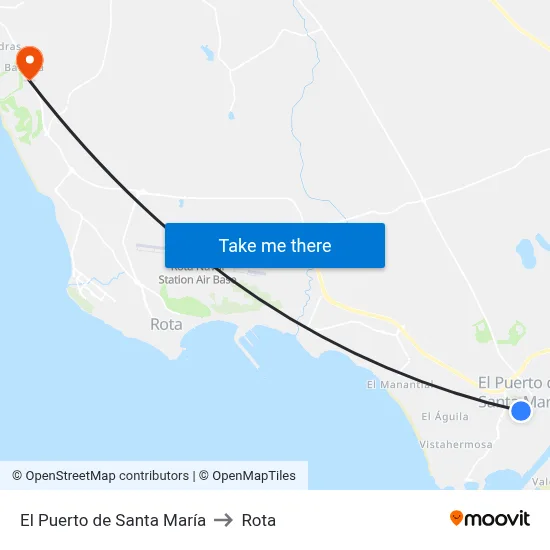 El Puerto de Santa María to Rota map