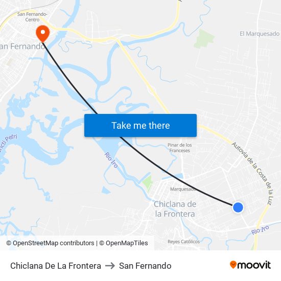 Chiclana De La Frontera to San Fernando map