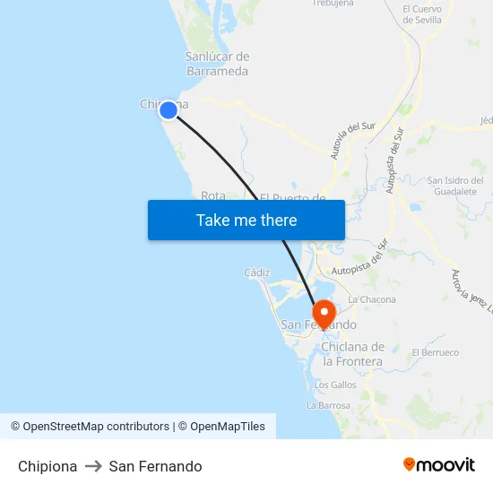 Chipiona to San Fernando map