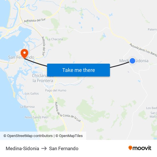 Medina-Sidonia to San Fernando map