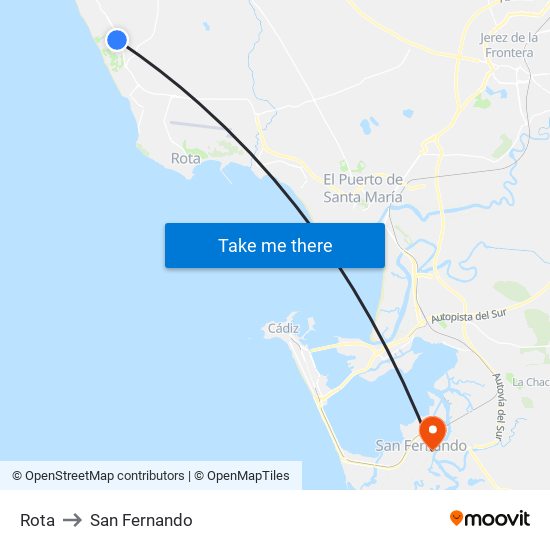 Rota to San Fernando map