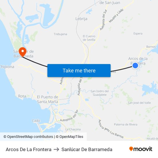 Arcos De La Frontera to Sanlúcar De Barrameda map