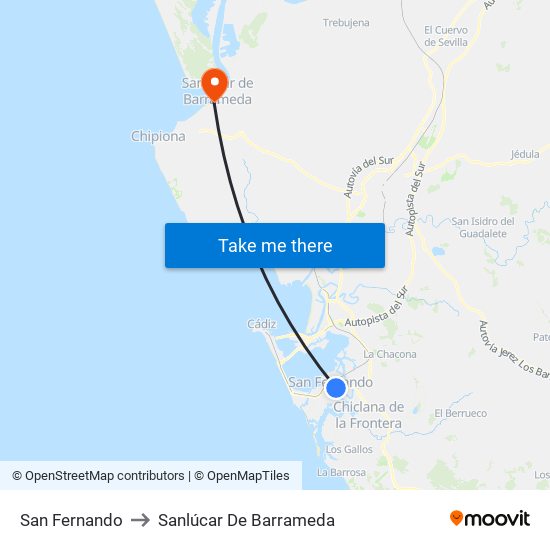 San Fernando to Sanlúcar De Barrameda map