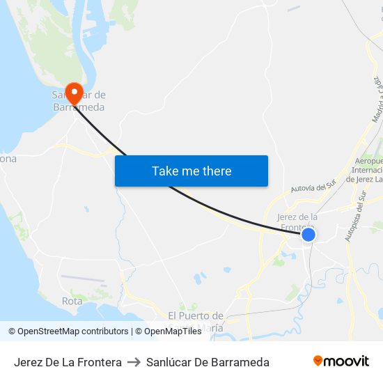 Jerez De La Frontera to Sanlúcar De Barrameda map