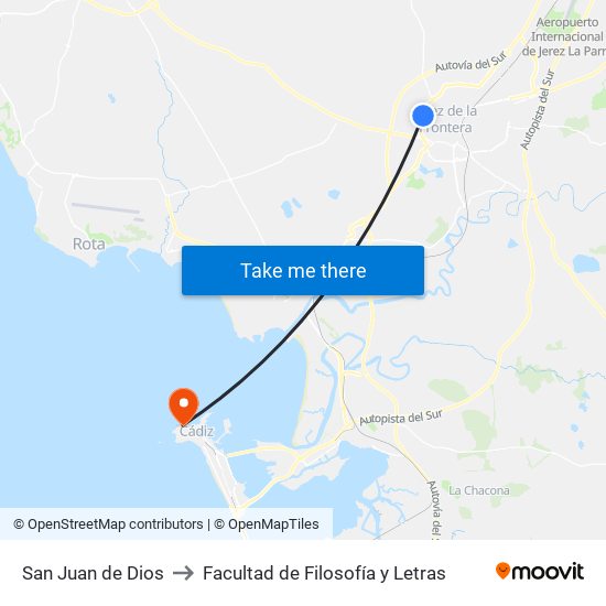 San Juan de Dios to Facultad de Filosofía y Letras map