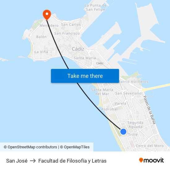 San José to Facultad de Filosofía y Letras map