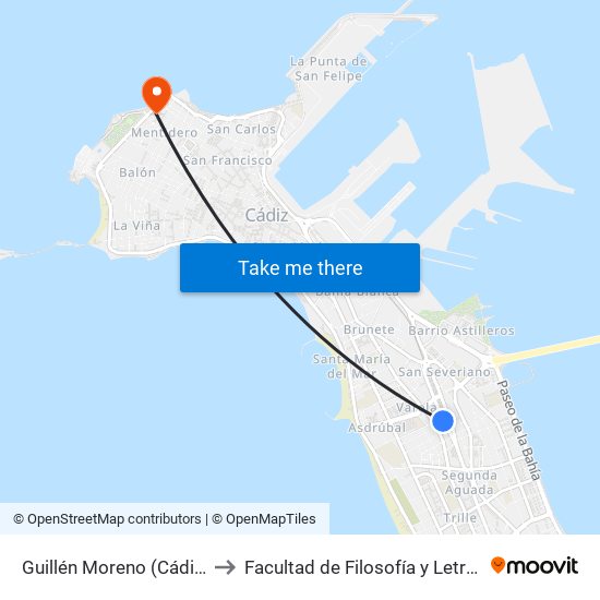 Guillén Moreno (Cádiz) to Facultad de Filosofía y Letras map