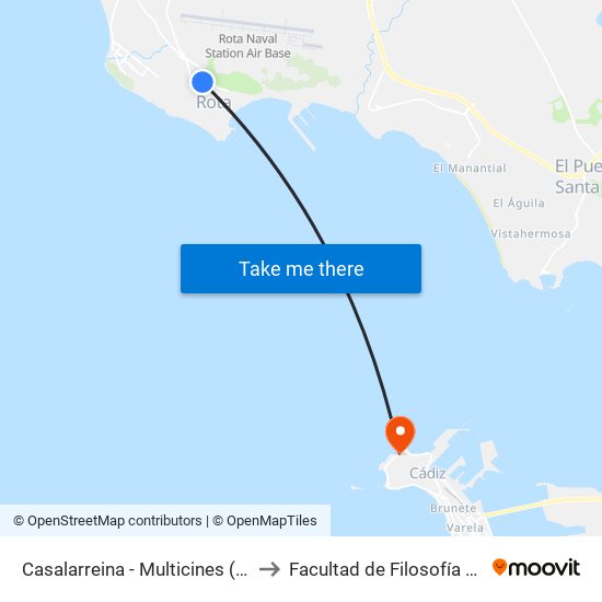 Casalarreina - Multicines (Rota) 16 to Facultad de Filosofía y Letras map