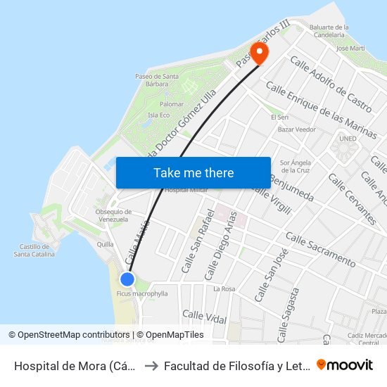 Hospital de Mora (Cádiz) to Facultad de Filosofía y Letras map