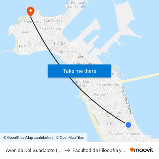 Avenida Del Guadalete (Cádiz) to Facultad de Filosofía y Letras map