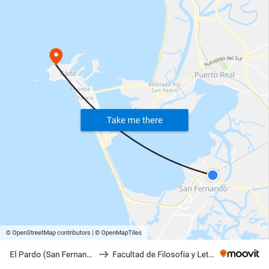 El Pardo (San Fernando) to Facultad de Filosofía y Letras map