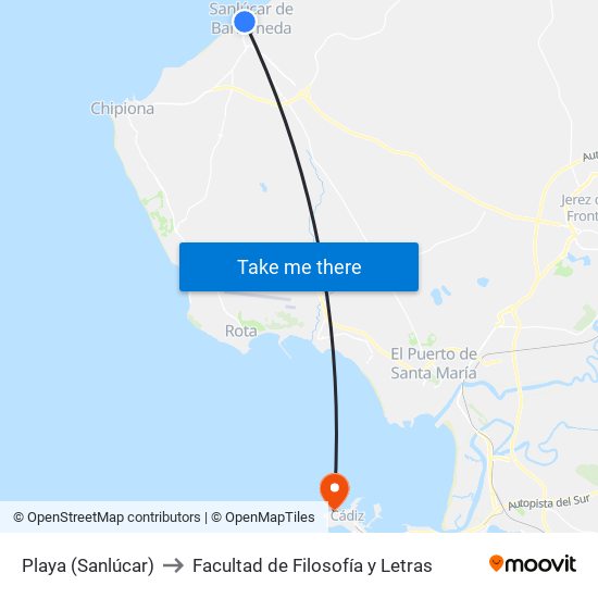 Playa (Sanlúcar) to Facultad de Filosofía y Letras map