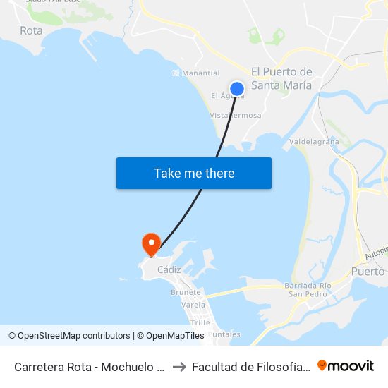 Carretera Rota - Mochuelo (El Puerto) to Facultad de Filosofía y Letras map